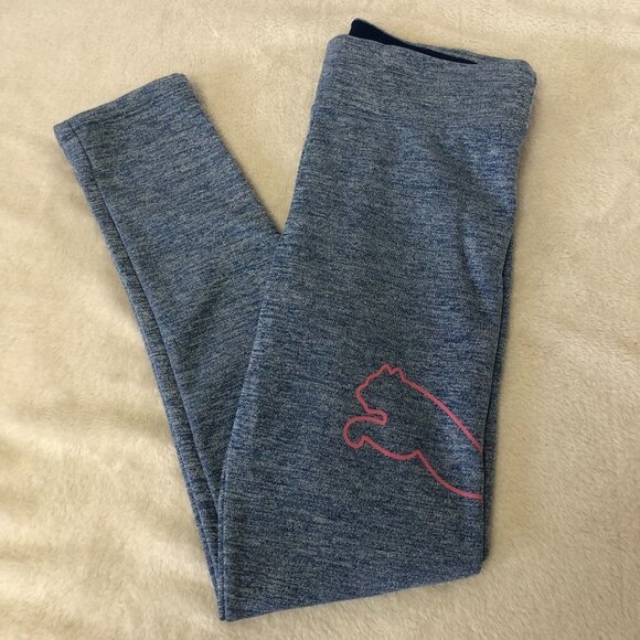 NWOT Puma Heathered Blue/Pink Fleece Lined Youth Leggings Size XL (14/16) - Picture 1 of 12